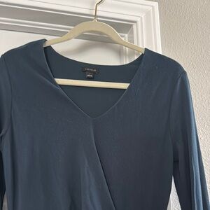 Ann Taylor Teal V-Neck Faux Wrap Dress